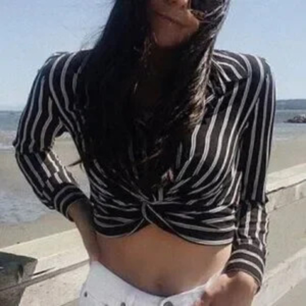 ZARA Black and white striped Crop Top